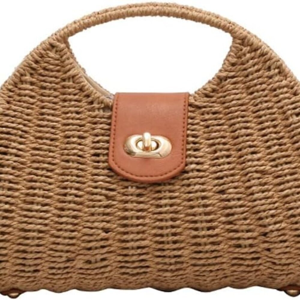 Women’s Straw Crossbody Tote Bag Rattan Handle Summer Beach Travel Purse